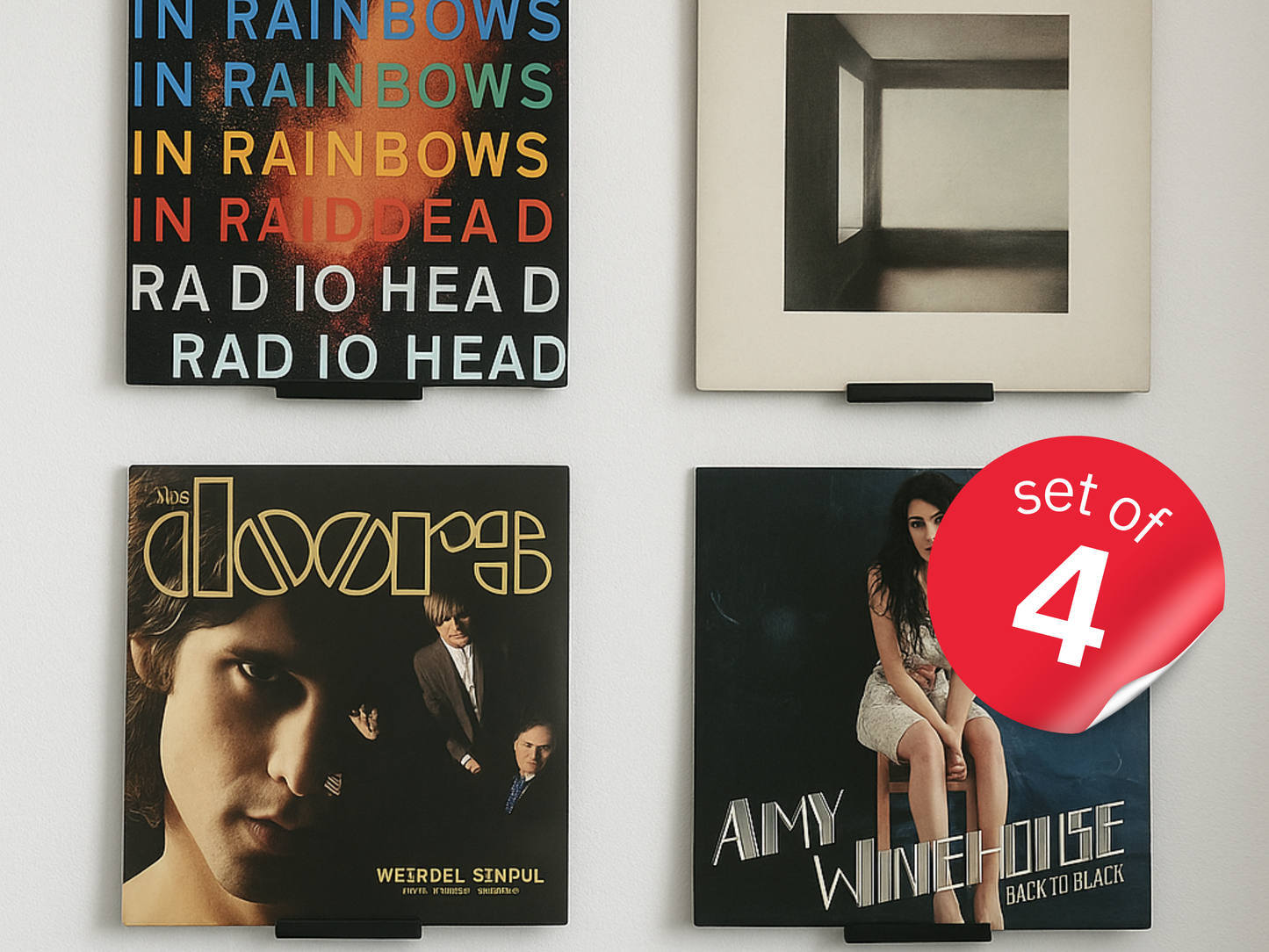 Minimalist Vinyl Record Wall Mounts – Set of 4 (Black)