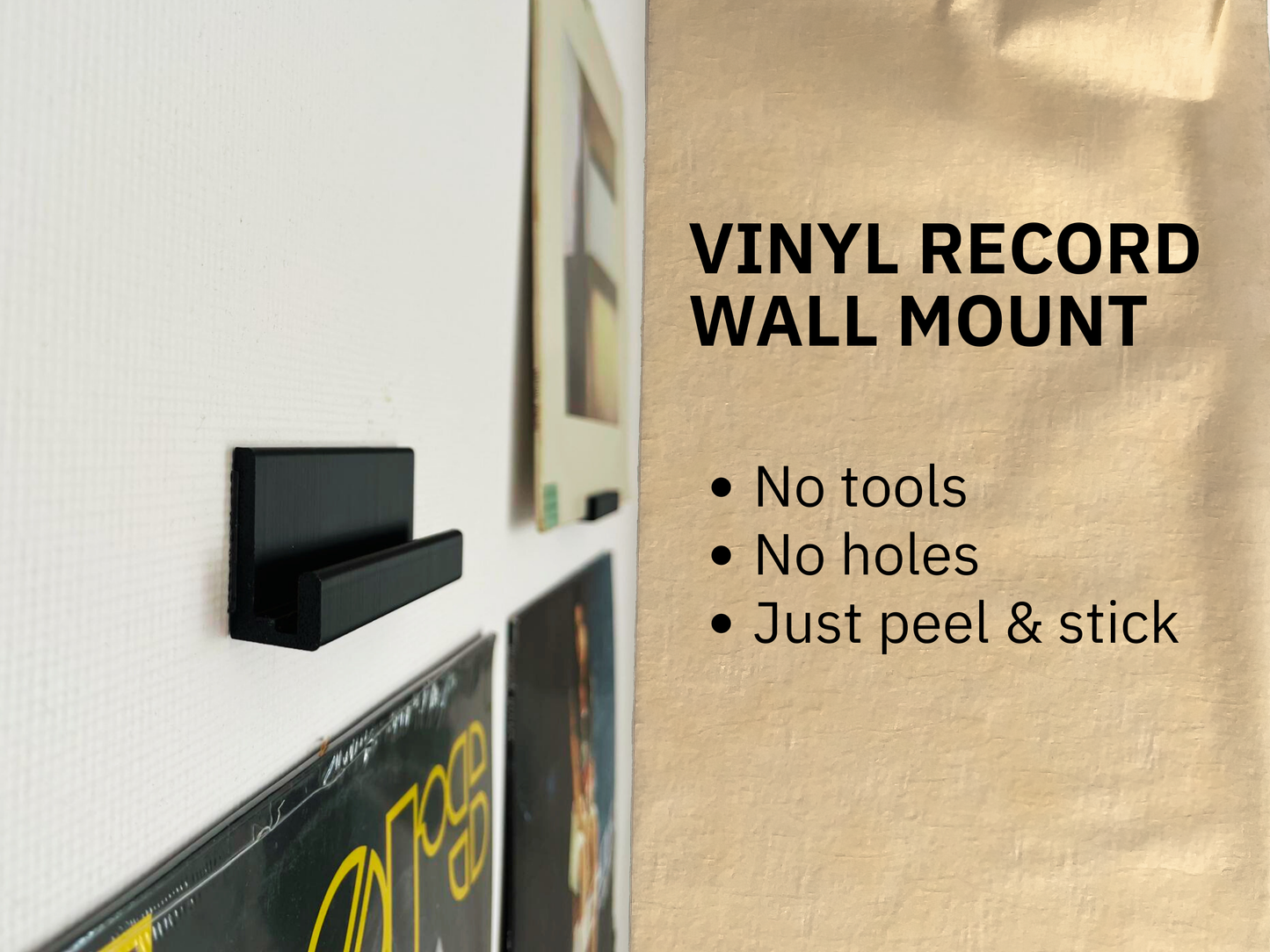 Minimalist Vinyl Record Wall Mounts – Set of 4 (Black)