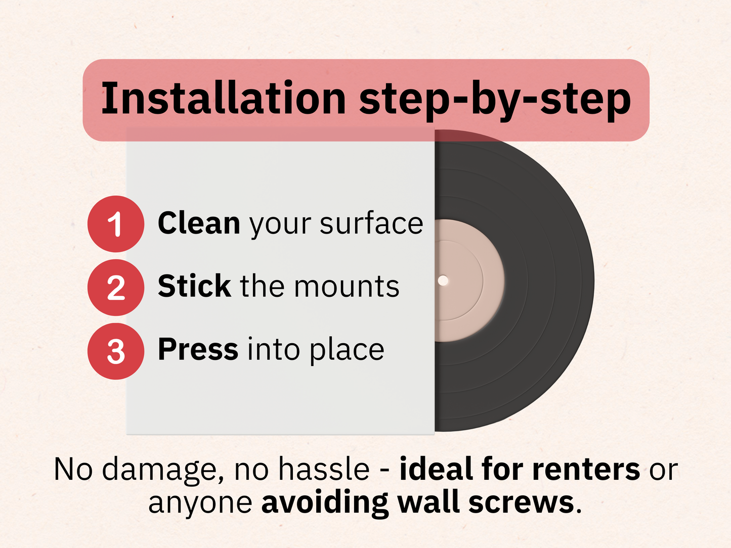 Minimalist Vinyl Record Wall Mounts – Set of 4 (Black)